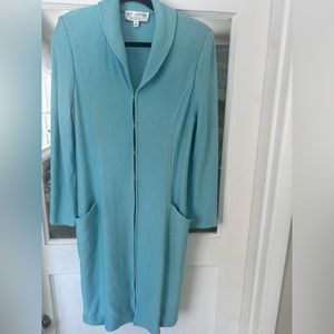 St John turquoise knit long sweater coat Size 6